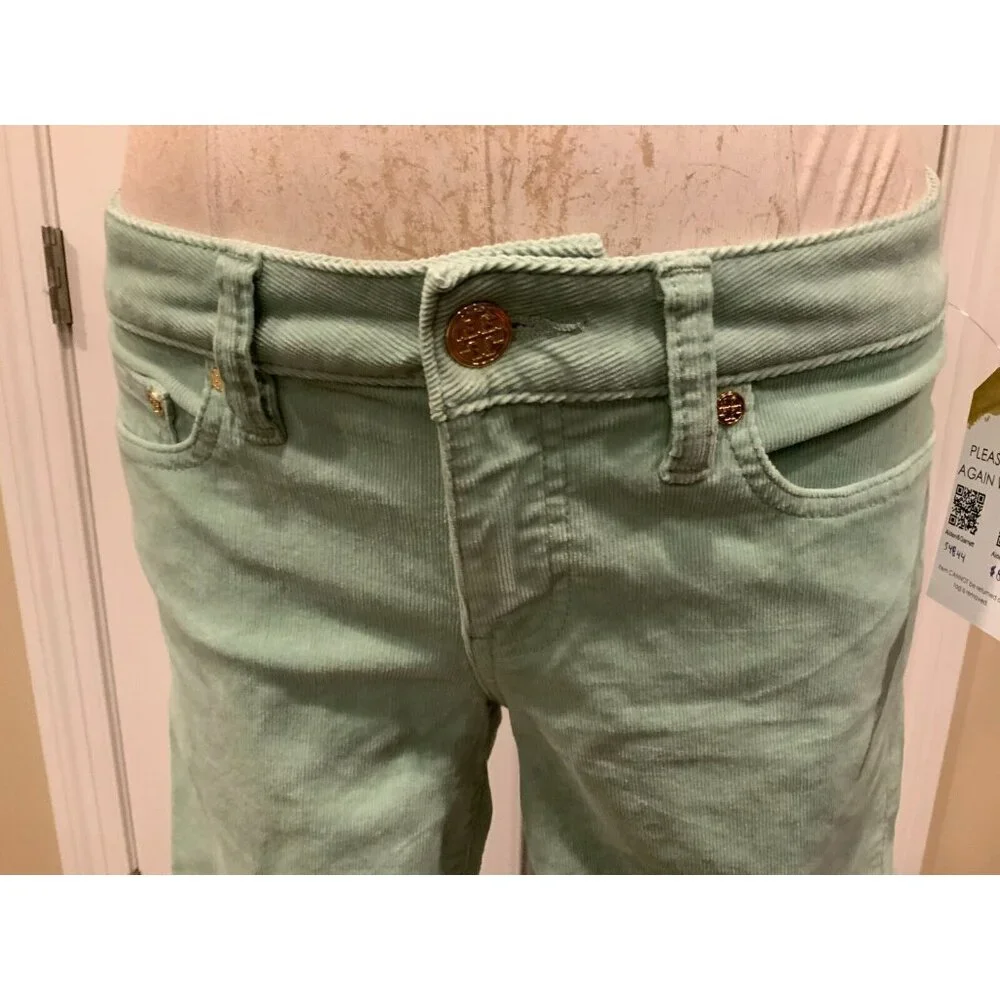 Tory Burch Light Green Ivy Super Skinny Corduroy Pants, Size 26, NWT! $195
